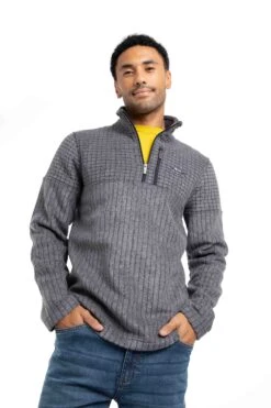 Longmont Eco 1/4 Zip Stripe Grid Fleece Navy