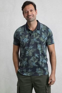 Sarat Organic Cotton Printed Polo Shirt Navy -Everyday Luxe 105270