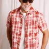 Nasser Vintage Wash Short Sleeve Check Shirt Chilli Red -Everyday Luxe 106373