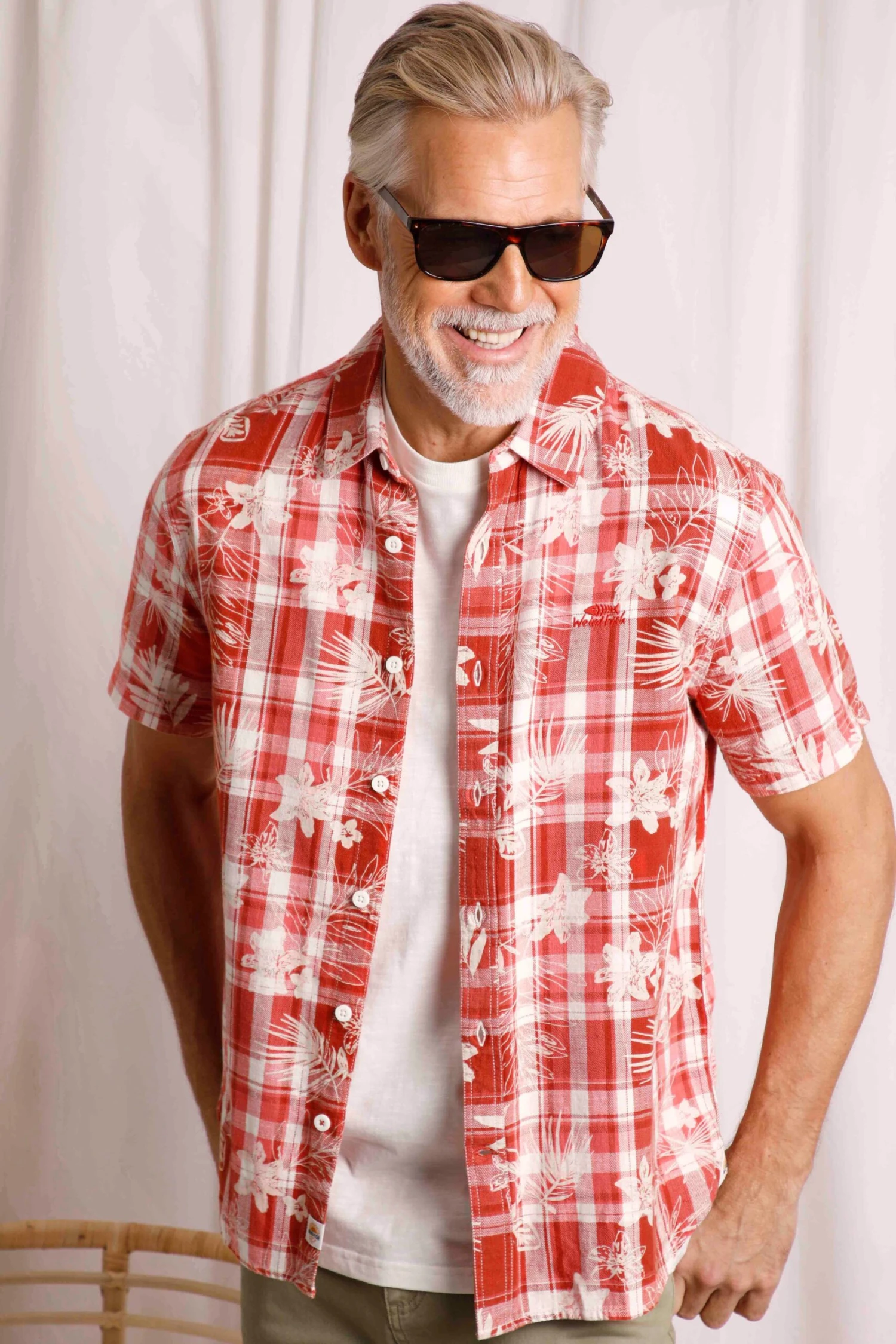 Nasser Vintage Wash Short Sleeve Check Shirt Chilli Red 3 Nasser Vintage Wash Short Sleeve Check Shirt Chilli Red