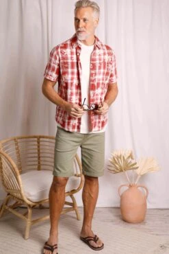 Nasser Vintage Wash Short Sleeve Check Shirt Chilli Red 15 Nasser Vintage Wash Short Sleeve Check Shirt Chilli Red -Everyday Luxe 106376