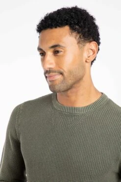 Easton Waffle Crew Neck Jumper Fir Green -Everyday Luxe 114409