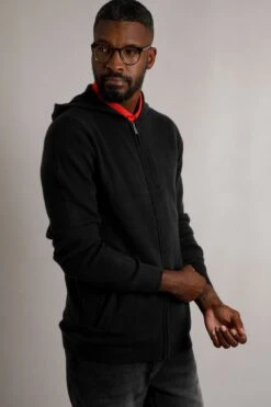 Samuel Knitted Full Zip Hooded Jumper Black -Everyday Luxe 114773