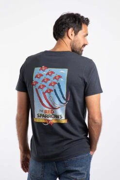 Red Sparrows Back Print Artist T-Shirt Navy