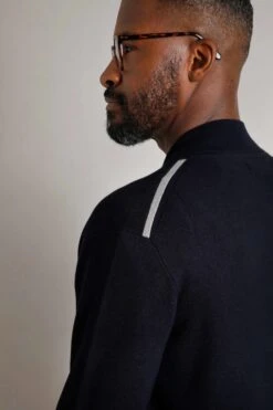 Carter Knitted Full Zip Bomber Jacket Midnight -Everyday Luxe 115475