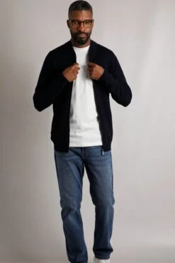 Carter Knitted Full Zip Bomber Jacket Midnight -Everyday Luxe 115476