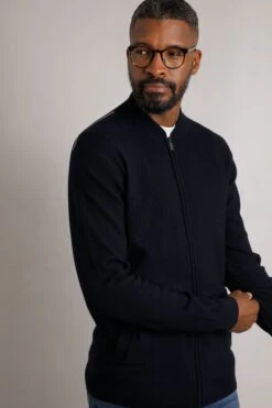 Carter Knitted Full Zip Bomber Jacket Midnight -Everyday Luxe 116164