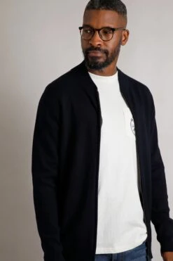 Carter Knitted Full Zip Bomber Jacket Midnight