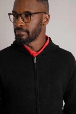 Samuel Knitted Full Zip Hooded Jumper Black -Everyday Luxe 116255
