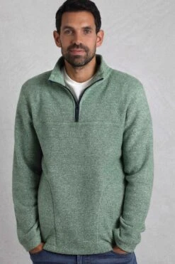 Laramie Eco 1/4 Zip Snow Marl Fleece Olive -Everyday Luxe 117505