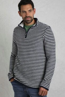 Shorling 1/4 Zip Striped Macaroni Sweatshirt Ecru -Everyday Luxe 118152