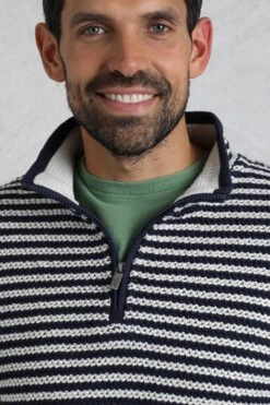 Shorling 1/4 Zip Striped Macaroni Sweatshirt Ecru -Everyday Luxe 118154