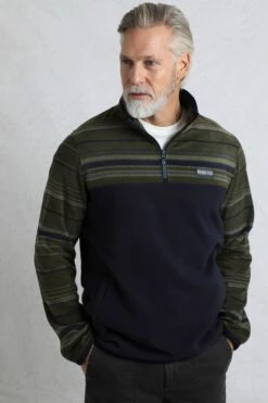 Gilbert 1/4 Zip Striped Microfleece Fir Green -Everyday Luxe 118844