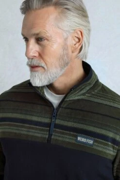 Gilbert 1/4 Zip Striped Microfleece Fir Green -Everyday Luxe 118845