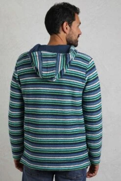 Payson Button Neck Striped Eco Macaroni Hoodie Ensign Blue -Everyday Luxe 118860