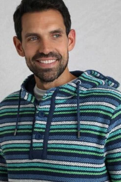 Payson Button Neck Striped Eco Macaroni Hoodie Ensign Blue -Everyday Luxe 118862