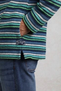 Payson Button Neck Striped Eco Macaroni Hoodie Ensign Blue -Everyday Luxe 118864