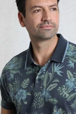 Sarat Organic Cotton Printed Polo Shirt Navy -Everyday Luxe 120386