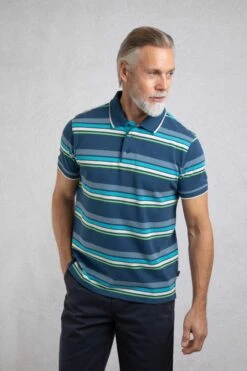 Sunbury Organic Cotton Striped Pique Polo Shirt Ensign Blue