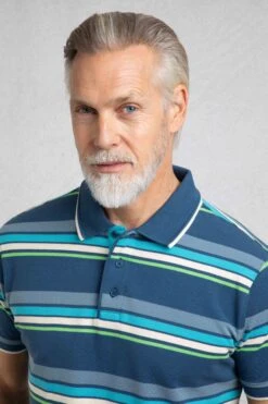 Sunbury Organic Cotton Striped Pique Polo Shirt Ensign Blue -Everyday Luxe 121719