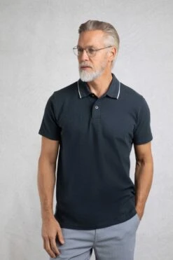 Powell Organic Cotton Textured Polo Shirt Navy