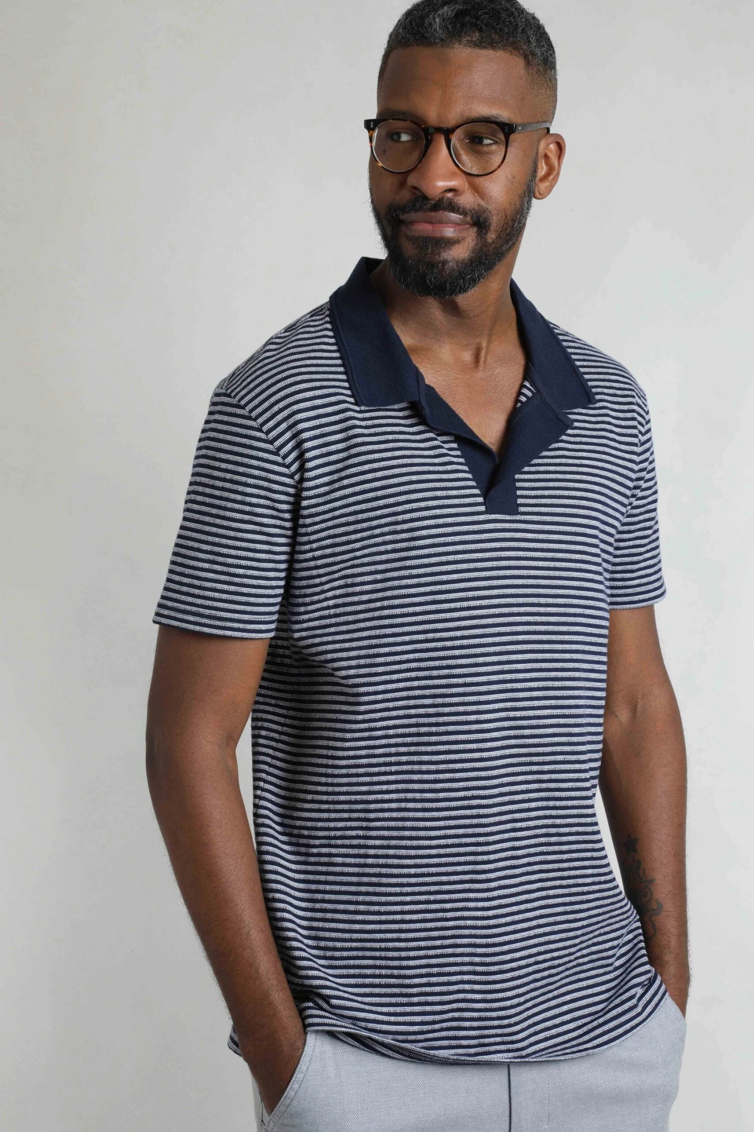 Virgil Organic Cotton Striped Polo Shirt Navy 3 Virgil Organic Cotton Striped Polo Shirt Navy