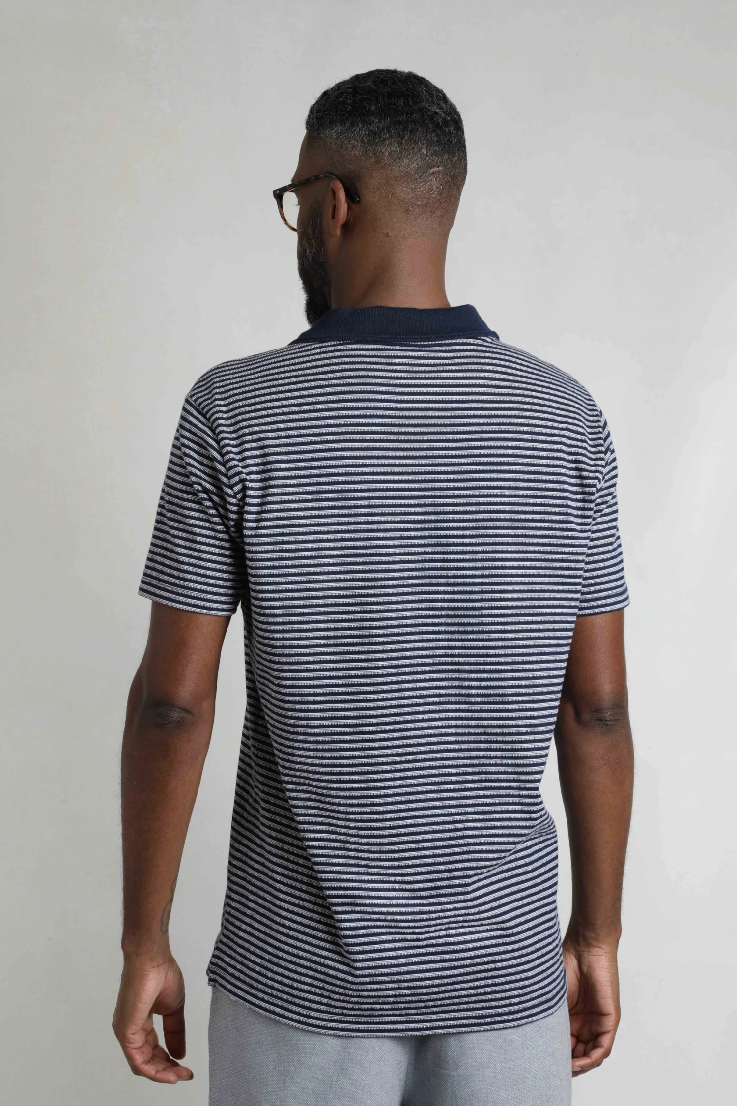 Virgil Organic Cotton Striped Polo Shirt Navy 5 Virgil Organic Cotton Striped Polo Shirt Navy - Image 3