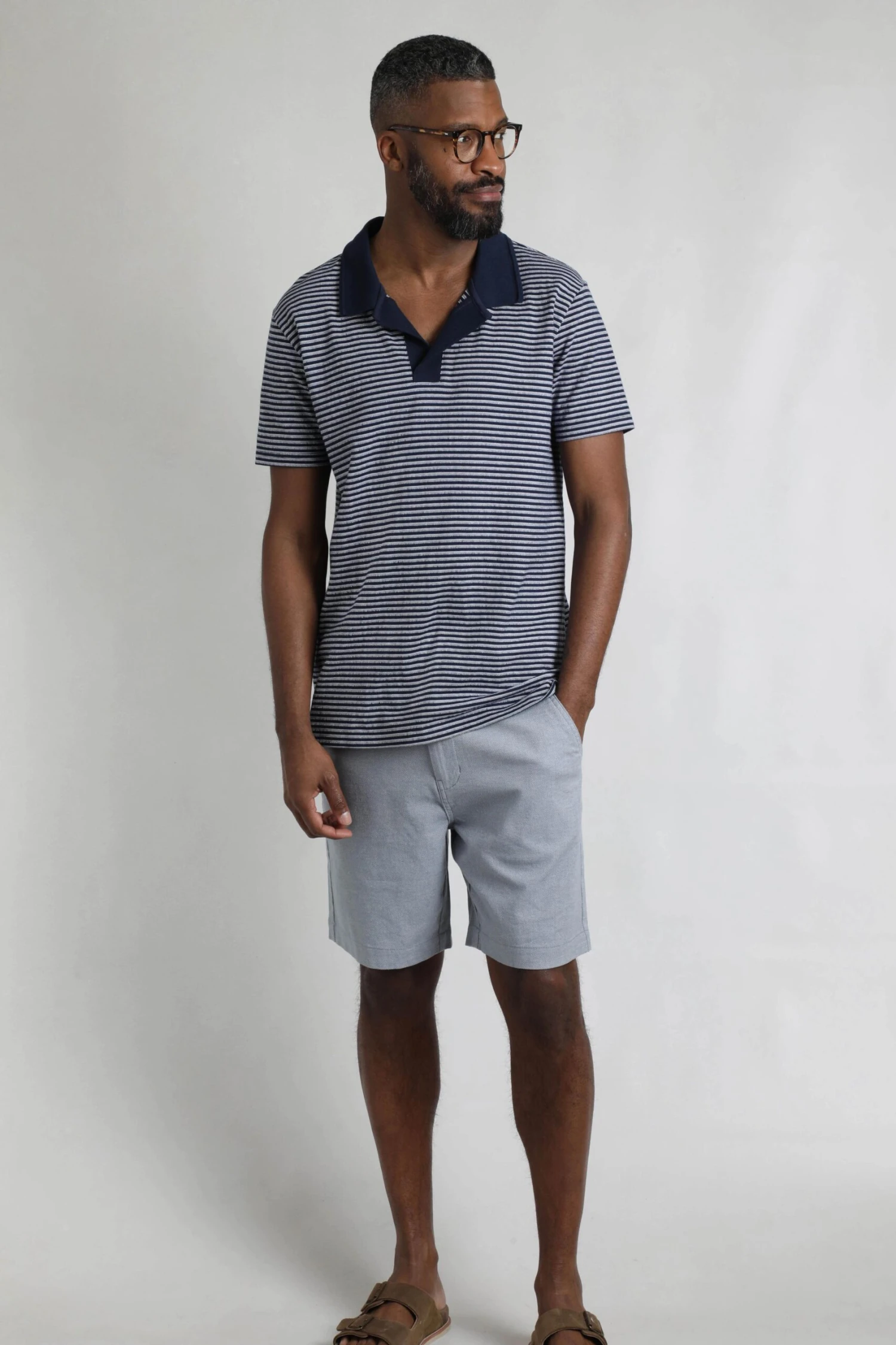 Virgil Organic Cotton Striped Polo Shirt Navy 6 Virgil Organic Cotton Striped Polo Shirt Navy - Image 4