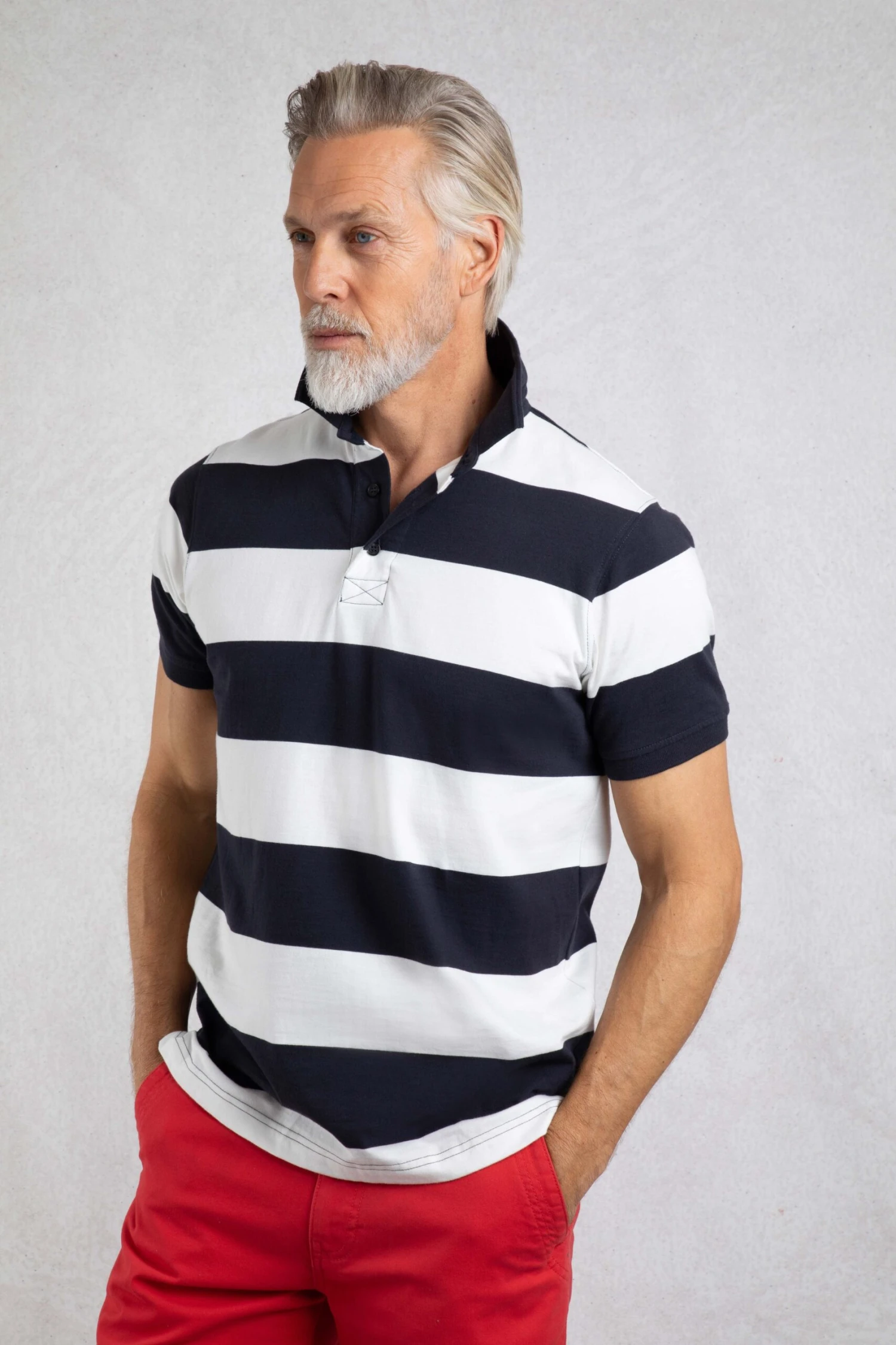 Ronald Organic Cotton Striped Polo Shirt Navy 3 Ronald Organic Cotton Striped Polo Shirt Navy