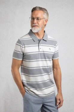 Henry Striped Pique Polo Shirt Limestone