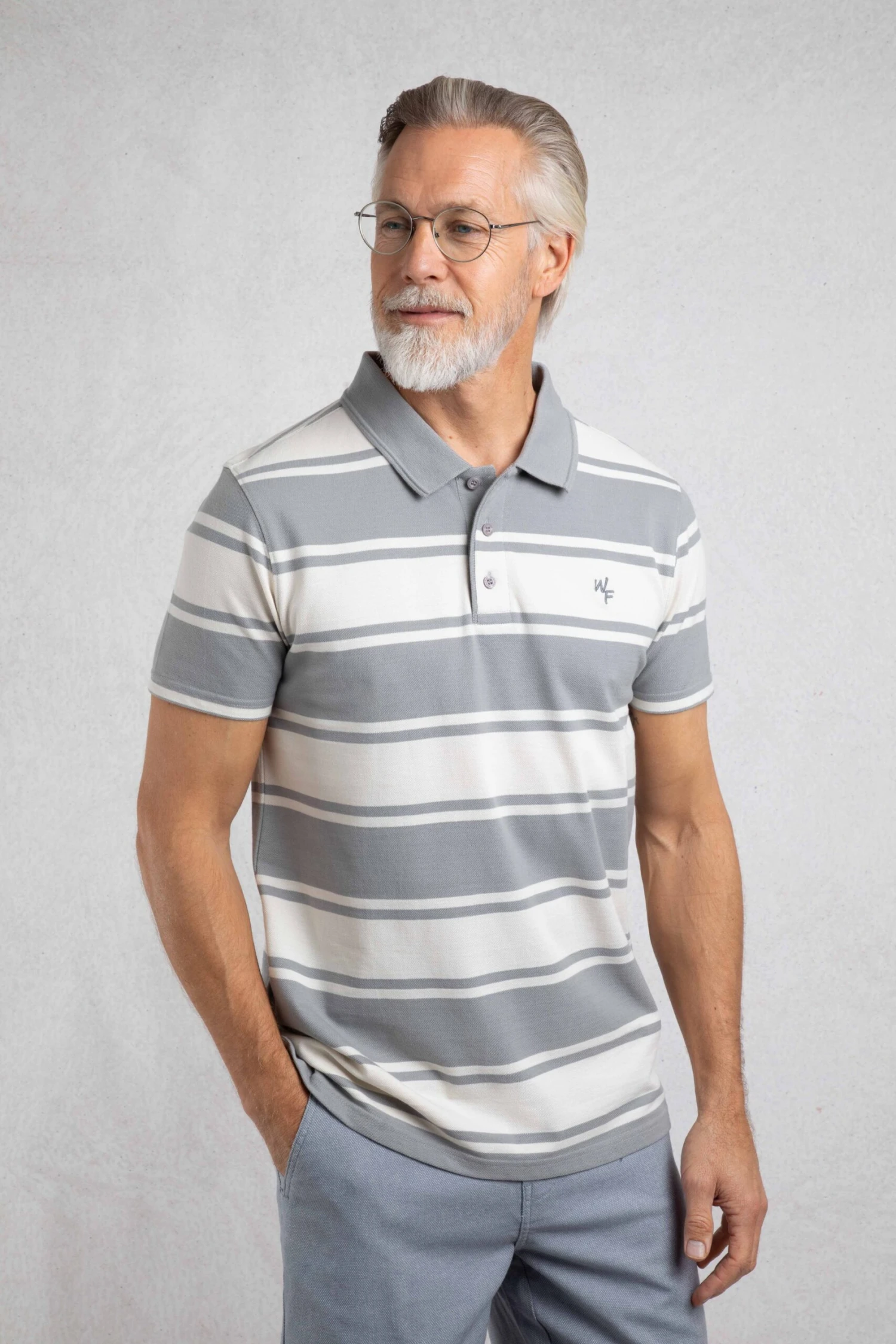 Henry Striped Pique Polo Shirt Limestone 3 Henry Striped Pique Polo Shirt Limestone