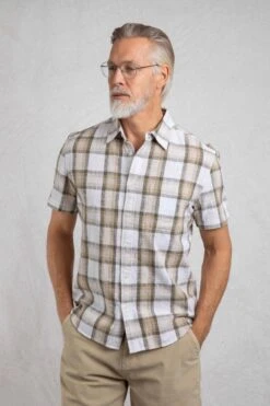 Benjamin Textured Check Shirt Stone -Everyday Luxe 124197