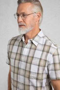 Benjamin Textured Check Shirt Stone -Everyday Luxe 124198