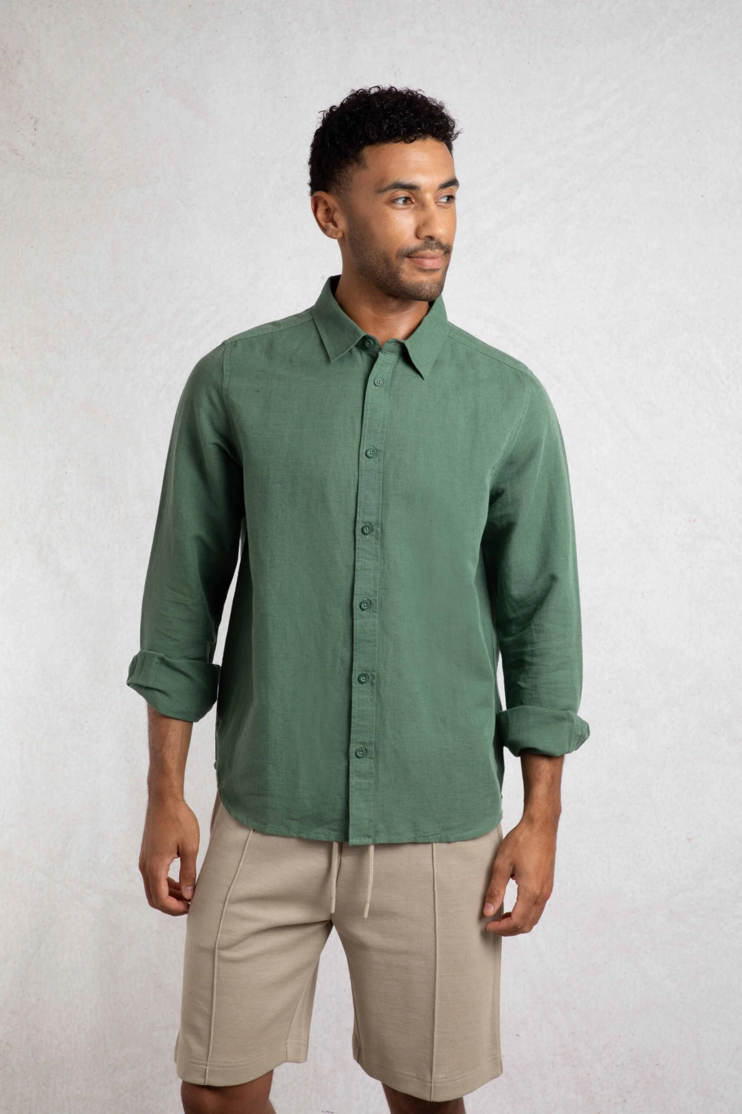 Shaun Linen Rich Long Sleeve Shirt Army Green 3 Shaun Linen Rich Long Sleeve Shirt Army Green
