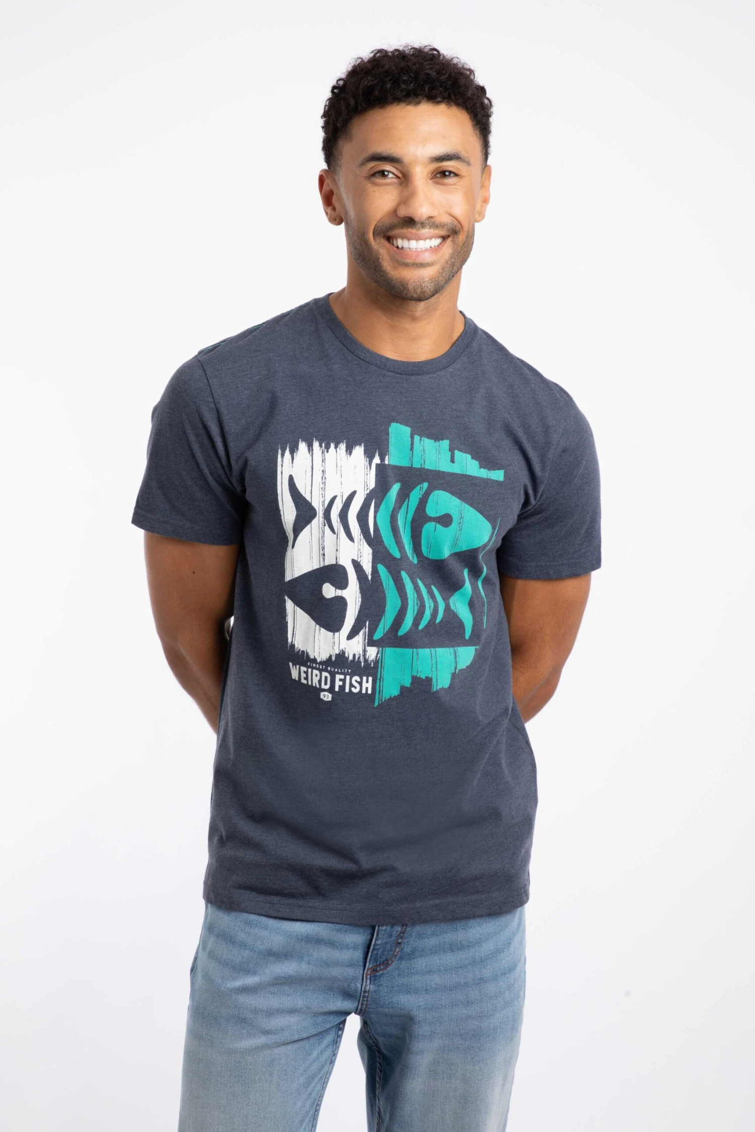 Double Fish Front Print Graphic T-Shirt Navy 3 Double Fish Front Print Graphic T-Shirt Navy