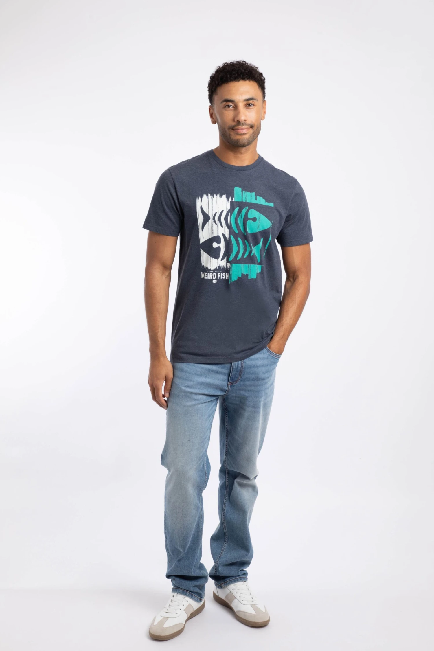 Double Fish Front Print Graphic T-Shirt Navy 6 Double Fish Front Print Graphic T-Shirt Navy - Image 4