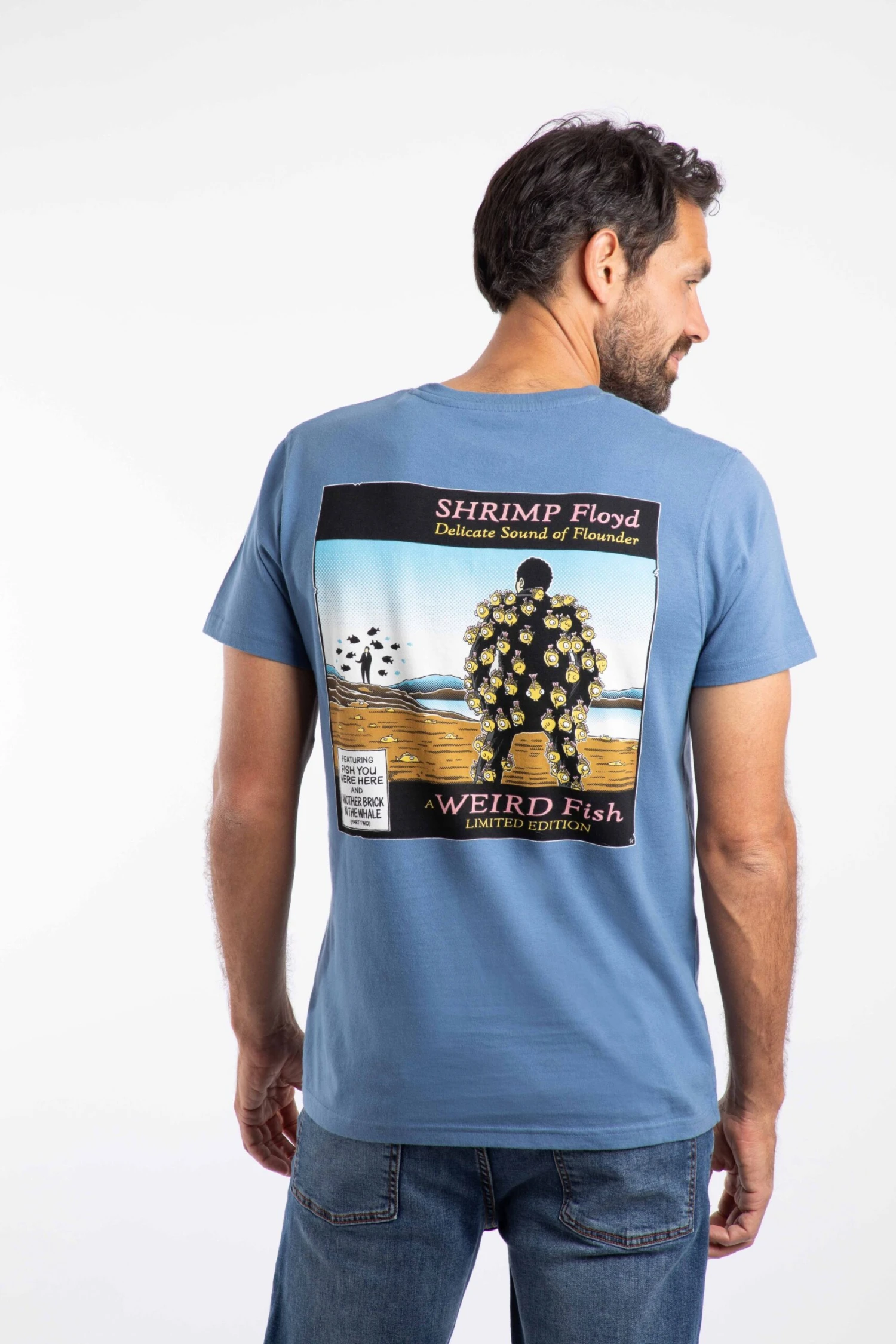 Shrimp Floyd Back Print Artist T-Shirt Mid Blue 3 Shrimp Floyd Back Print Artist T-Shirt Mid Blue