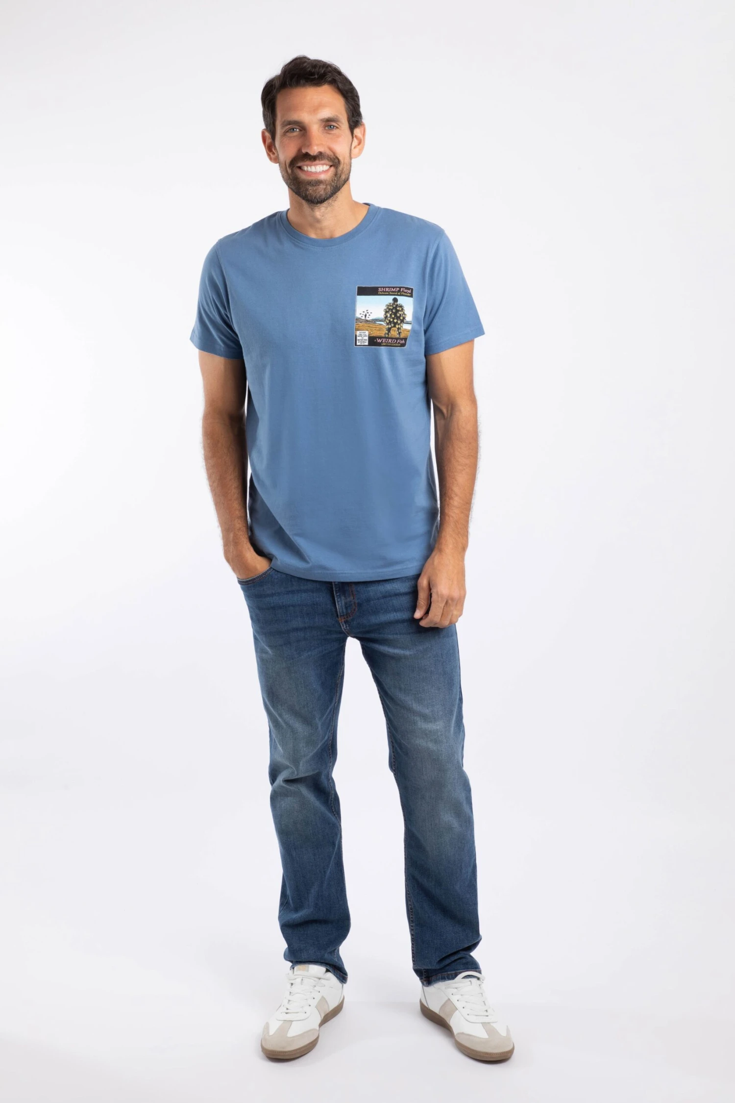 Shrimp Floyd Back Print Artist T-Shirt Mid Blue 6 Shrimp Floyd Back Print Artist T-Shirt Mid Blue - Image 4