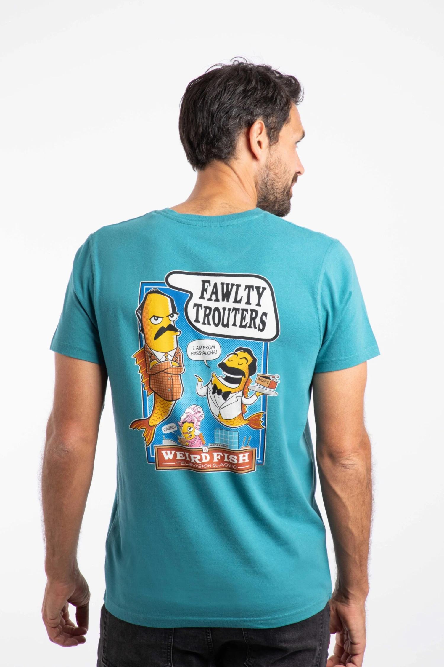 Fawlty Trouters Back Print Artist T-Shirt Deep Teal 5 Fawlty Trouters Back Print Artist T-Shirt Deep Teal - Image 3