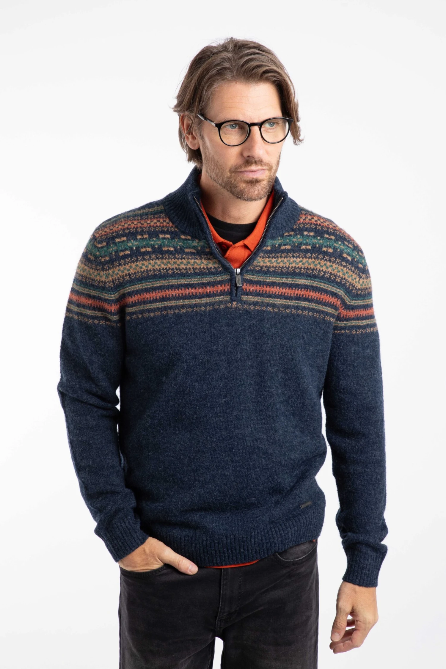 Larner 1/4 Zip Fair Isle Jumper Midnight 3 Larner 1/4 Zip Fair Isle Jumper Midnight