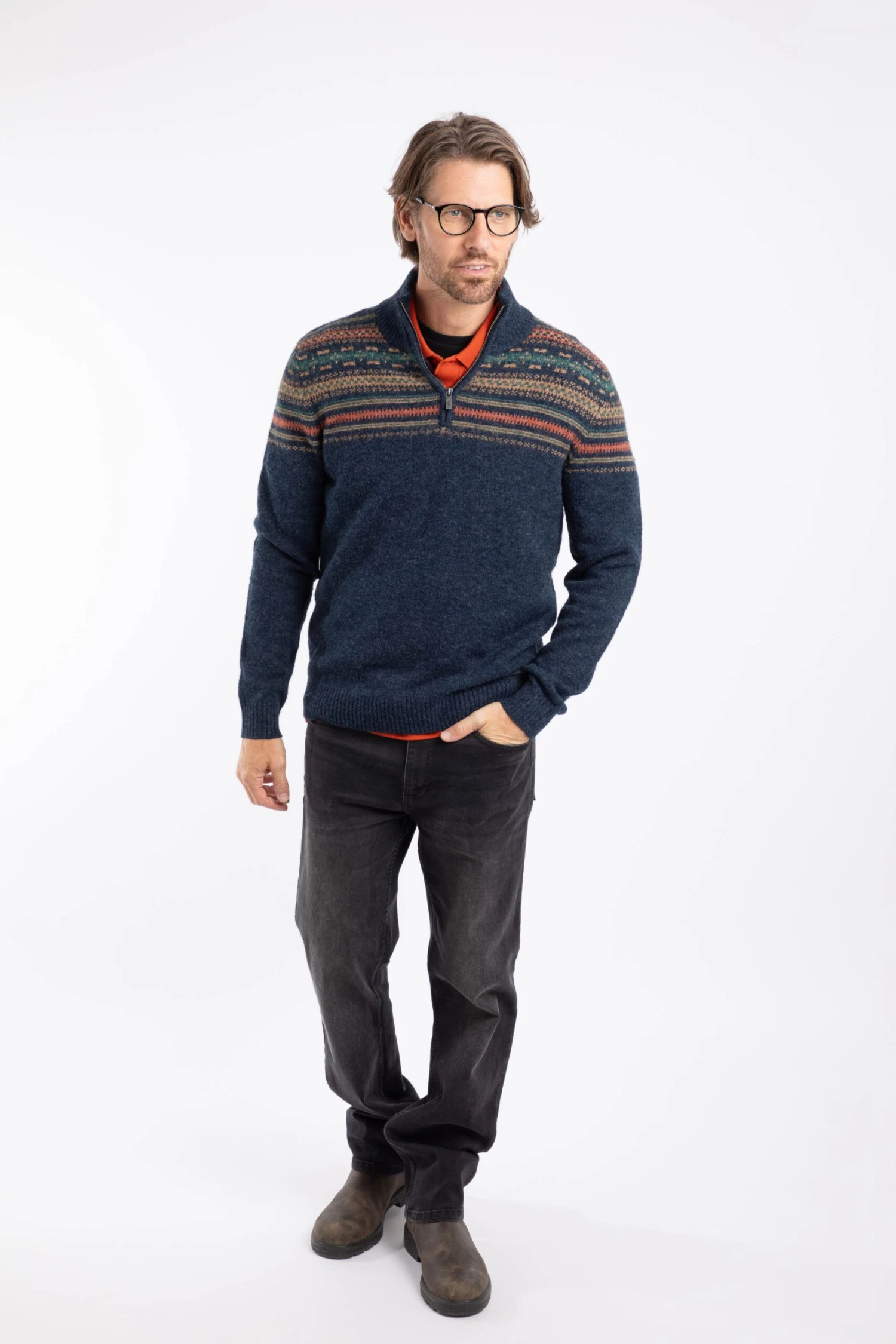 Larner 1/4 Zip Fair Isle Jumper Midnight 6 Larner 1/4 Zip Fair Isle Jumper Midnight - Image 4