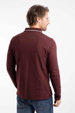 Theo Organic Cotton Textured Jersey Long Sleeve Polo Bitter Chocolate -Everyday Luxe 127112