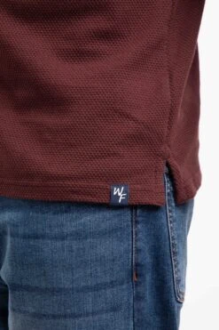 Theo Organic Cotton Textured Jersey Long Sleeve Polo Bitter Chocolate -Everyday Luxe 127116