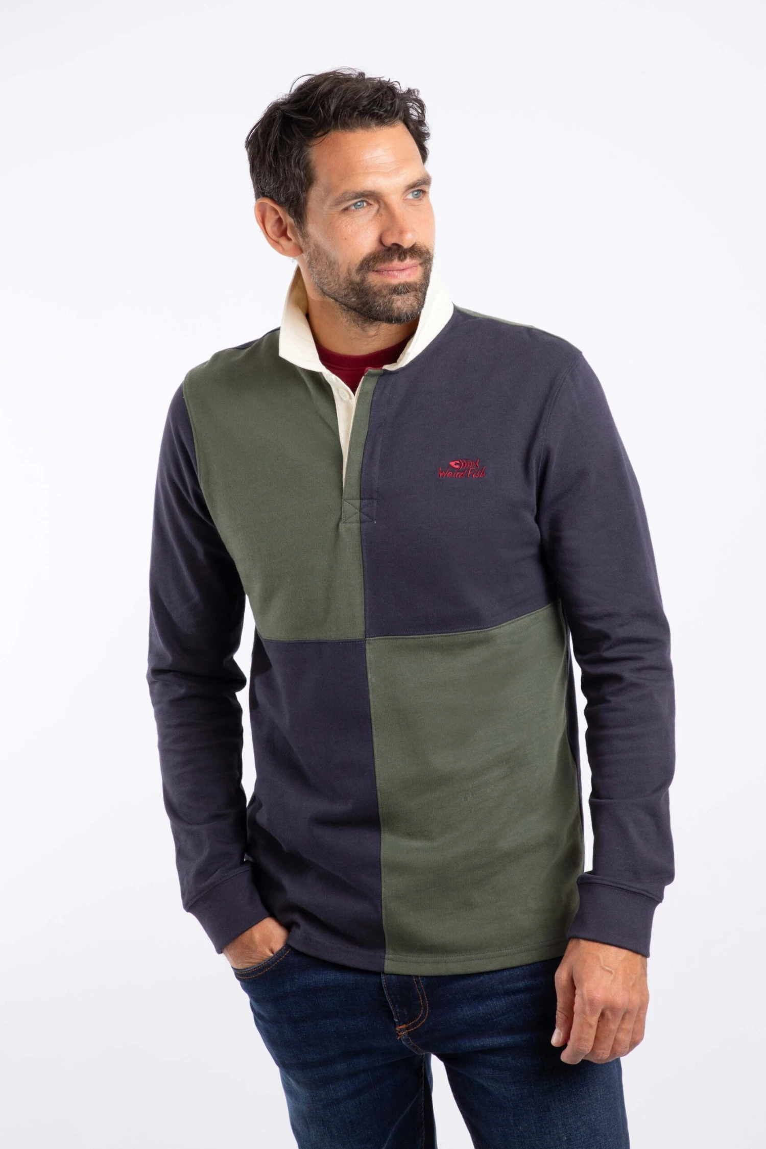 Lyon Organic Cotton Colour Block Rugby Shirt Deep Lichen Green 4 Lyon Organic Cotton Colour Block Rugby Shirt Deep Lichen Green - Image 2