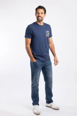 Sling Your Hook Back Print Artist T-Shirt Dark Blue 11 Sling Your Hook Back Print Artist T-Shirt Dark Blue -Everyday Luxe 127445