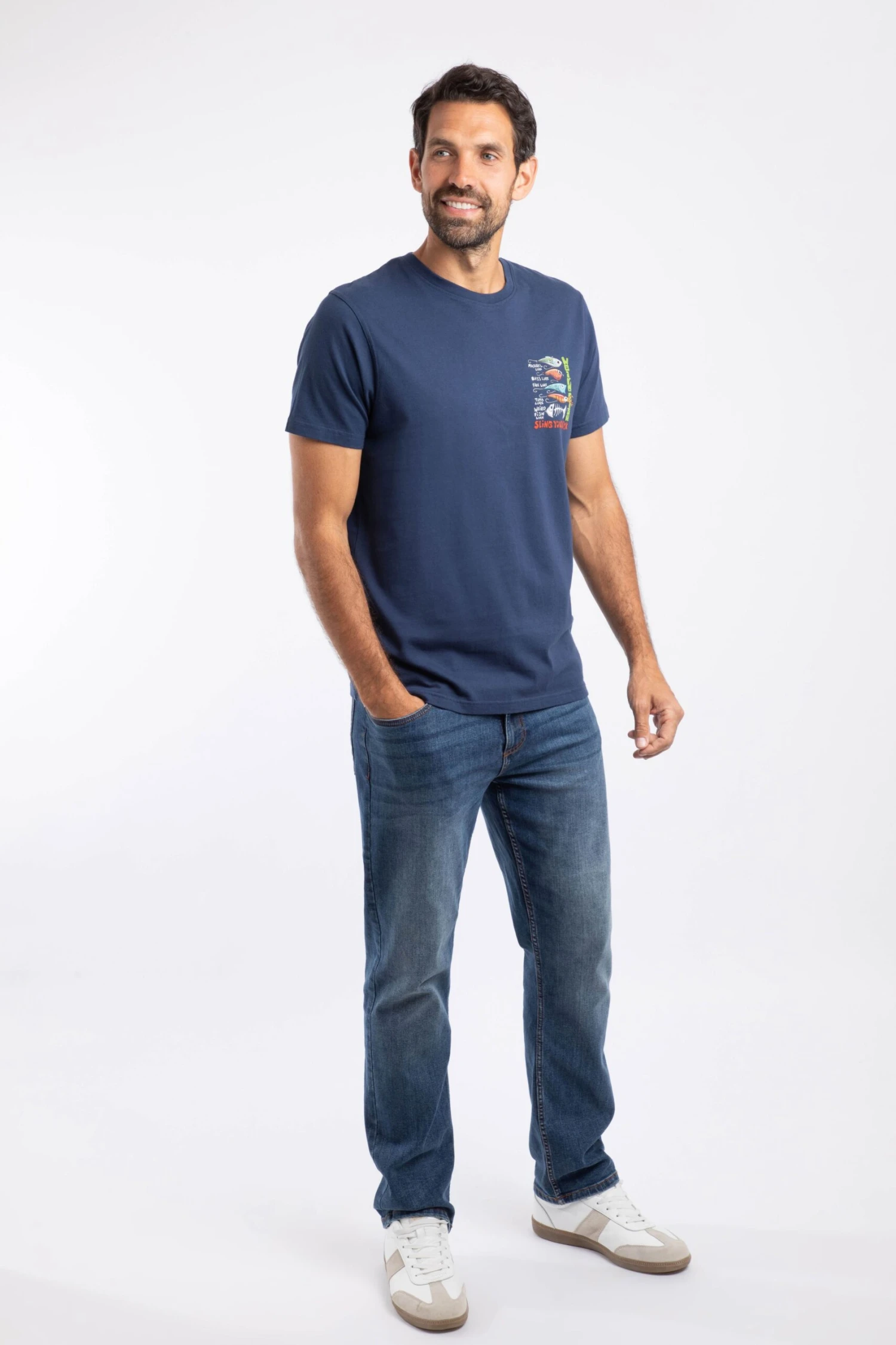 Sling Your Hook Back Print Artist T-Shirt Dark Blue 6 Sling Your Hook Back Print Artist T-Shirt Dark Blue - Image 4