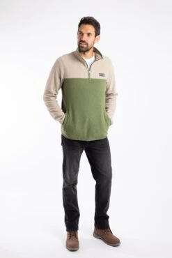 Tristan 1/4 Zip Colour Block Microfleece Artichoke -Everyday Luxe 128193