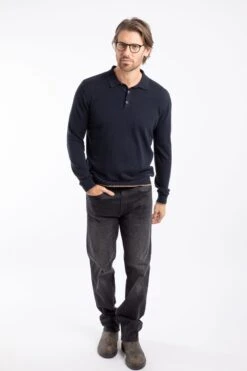 Alden Long Sleeve Knitted Polo Midnight -Everyday Luxe 128901
