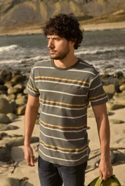 Herne Organic Cotton Stripe T-Shirt Deep Lichen Green