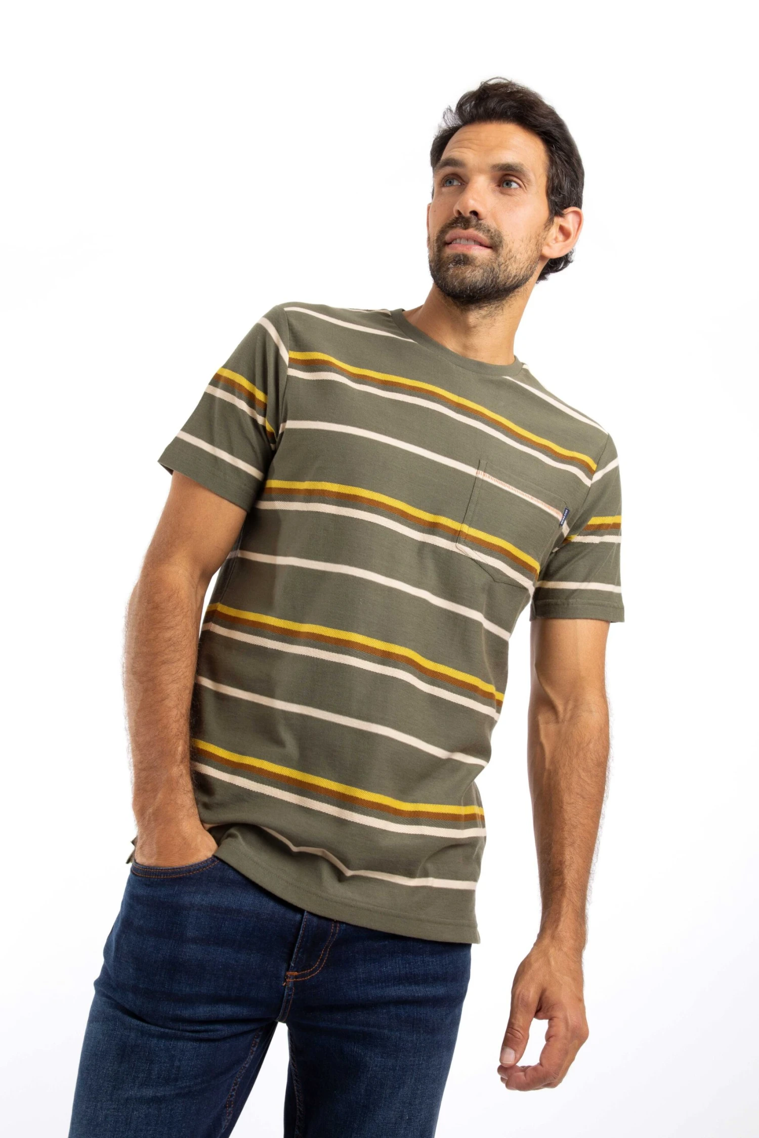 Herne Organic Cotton Stripe T-Shirt Deep Lichen Green 4 Herne Organic Cotton Stripe T-Shirt Deep Lichen Green - Image 2